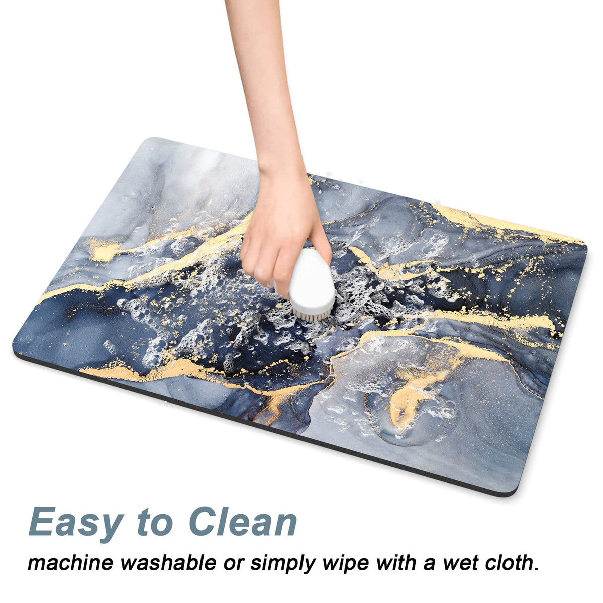 Dog Food Mat 12" x 19" Marble Absorbent Dog Cat Bowl Mat for Food and Water (Grey Gold Mable / 12"L x 19"W)