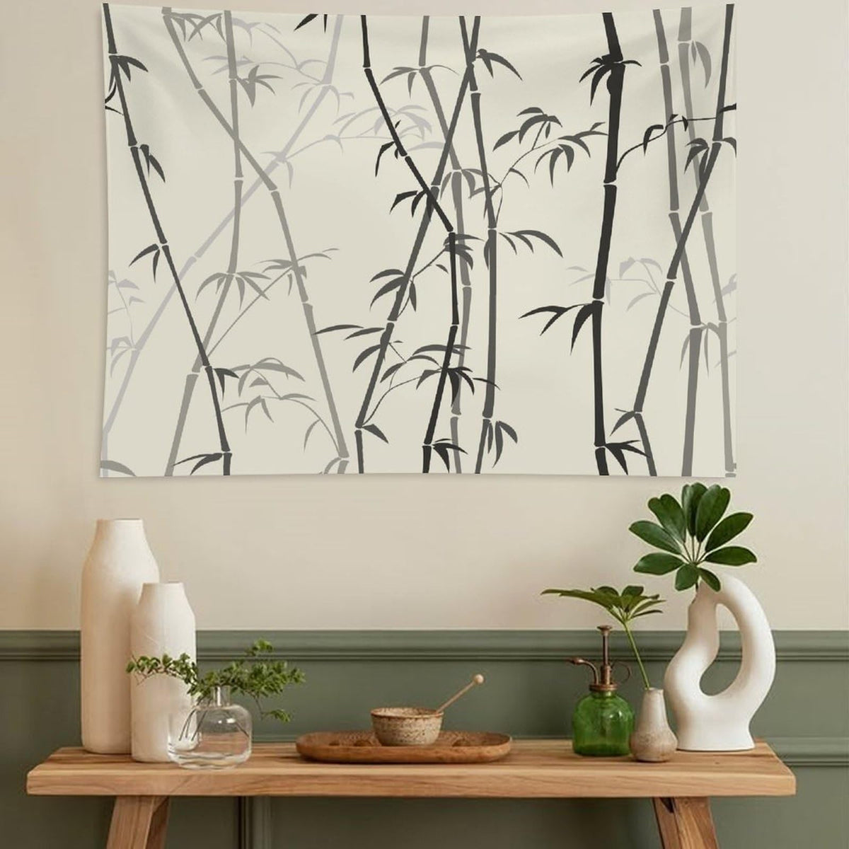 Asian Bamboo Tapestry Wall Hanging Japanese Bamboo Leaf Plant Classical Chinese Oriental Nature Scenery Tapestries Home Decor for Living Room Bedroom Apartment Dorm 50"x60" (50"L x 60"W / Bamboo-4)