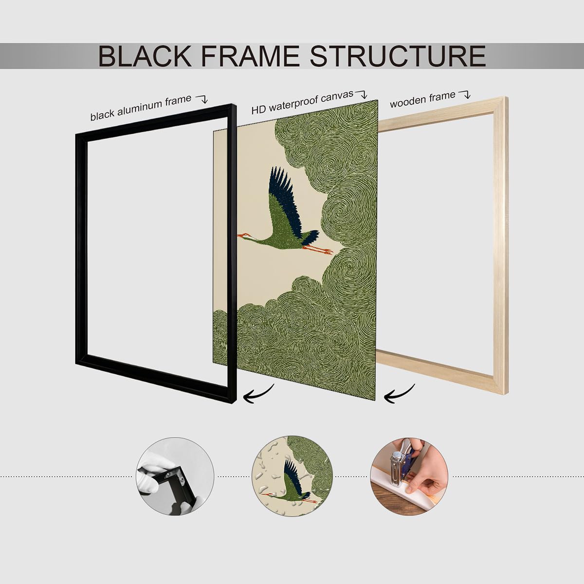Japanese Flying Black Framed Wall Art Nature Bird Pictures Aesthetics Posters 16x24 inch Minimalist Animal Prints Nordic Nature Zen Calm for Asian Syle Living Room Bedroom Office Decor Ready to hang (Black Framed / Japanese Print / 24"L x 16"W)