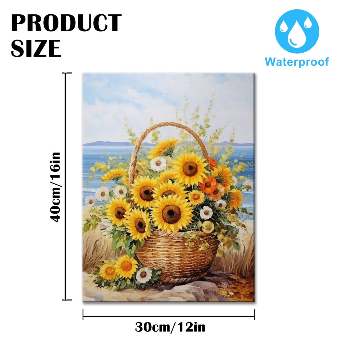 Sunflower Wall Decor Rustic Yellow Sunflower in Woven basket Beach Canvas Wall Art Modern Home Decor for Living Room Nursery Bedroom Bathroom Office Decor Framed Ready To Hang 12x16inches (16"L x 12"W / Sunflowers)