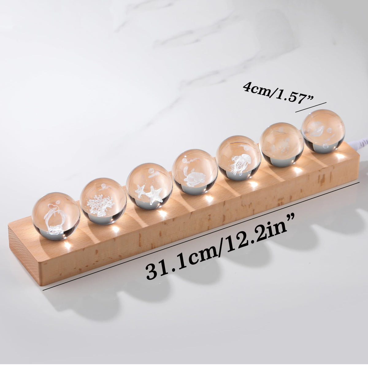 3D Crystal Ball Sea Glass Ocean Decor with Led Lamp Base (7pcs Sea Decor)