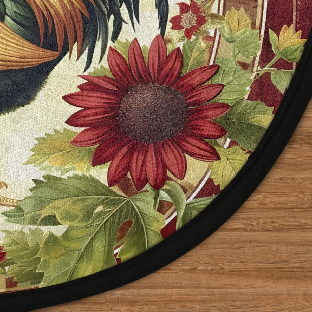 5 Ft Red Rooster Round Rug Circle Area Rugs Circular Door Mat for Indoor (A:a-1 / 5'5" (Round))