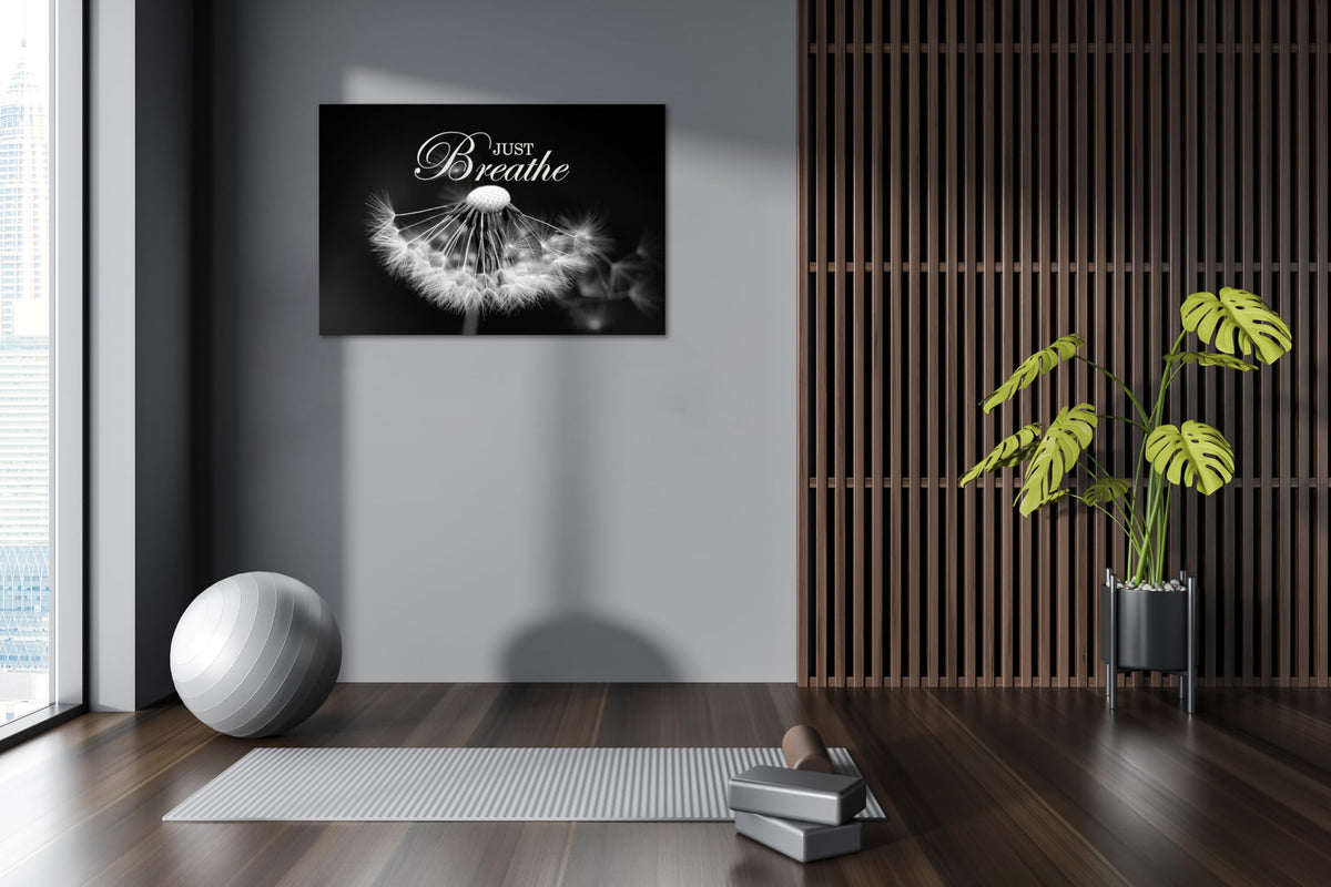 Zen Wall Art Just Breathe Canvas Picture Positive Inspirational Dandelion Framed Artwork Poster Mental Health Office Pictures Wall Decor for Bathroom (24"L x 36"W / Dandelion-04)