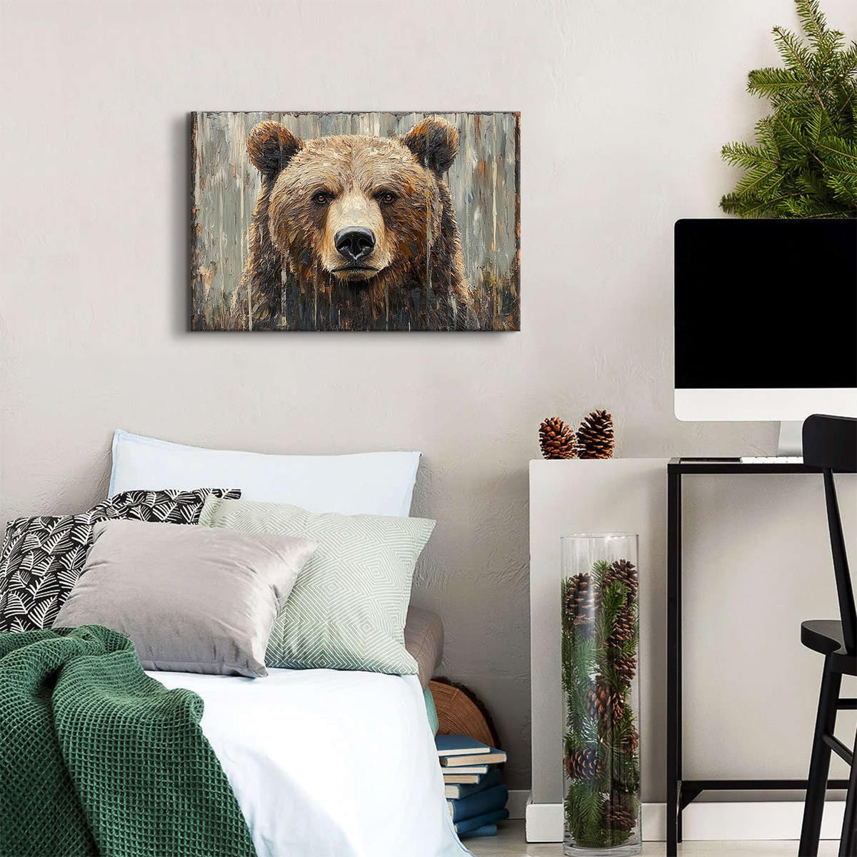 Farmhouse Wall Decor Bear Wall Art Rustic Animal Heads Pictures Funny Animal Canvas Prints Nature Wildlife Portrait Painting Modern Artwork for Kid Bedroom Living Room Home Decoration 16x24" (24"L x 16"W / Bear)