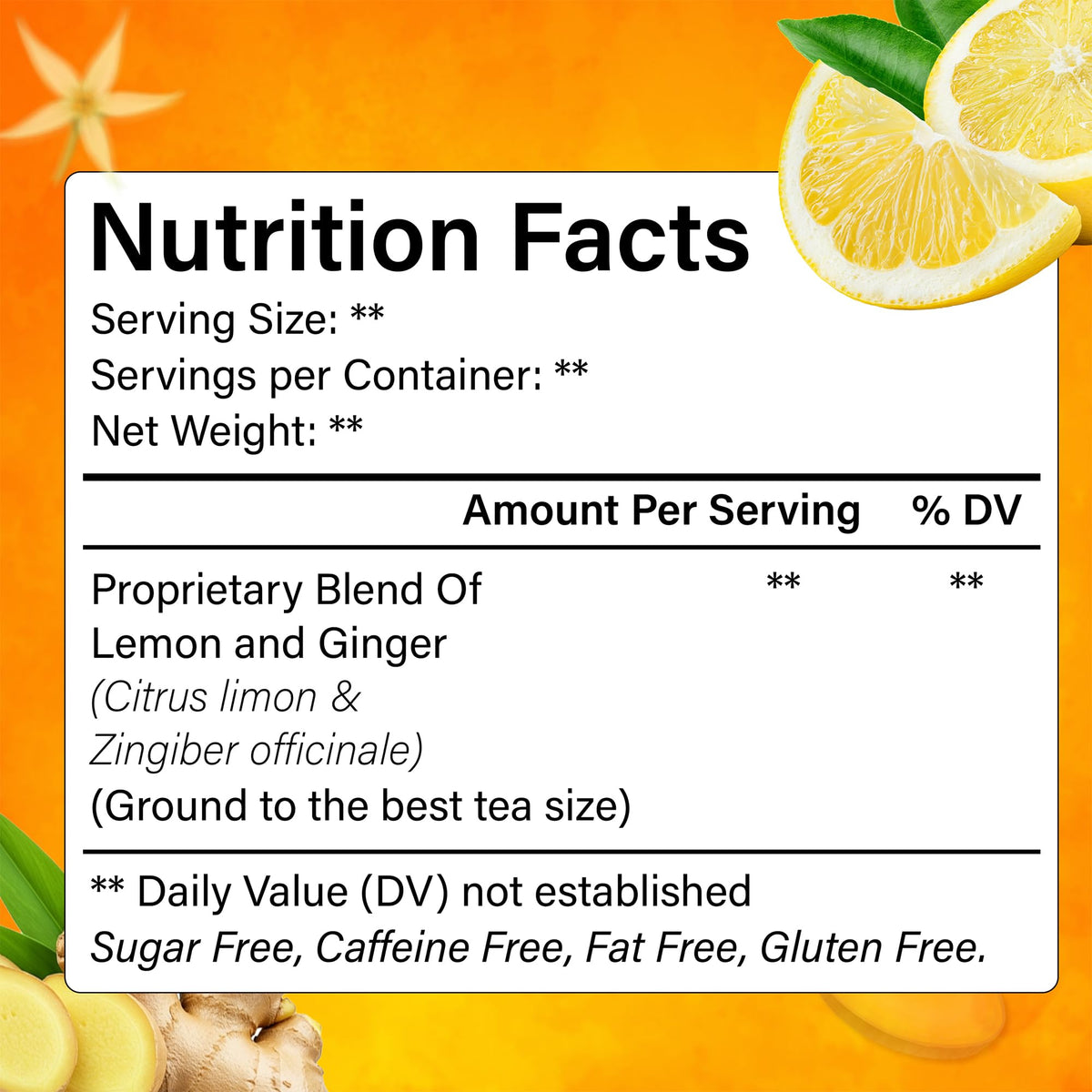Premium 75 Lemon Ginger Tea Bags (75 Tea Bags)