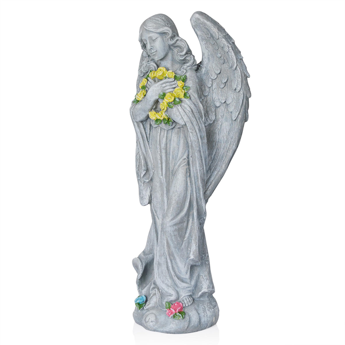 MCC832 Angel with Yellow Flower Wreath Statue (29" H - Multicolor Angel)