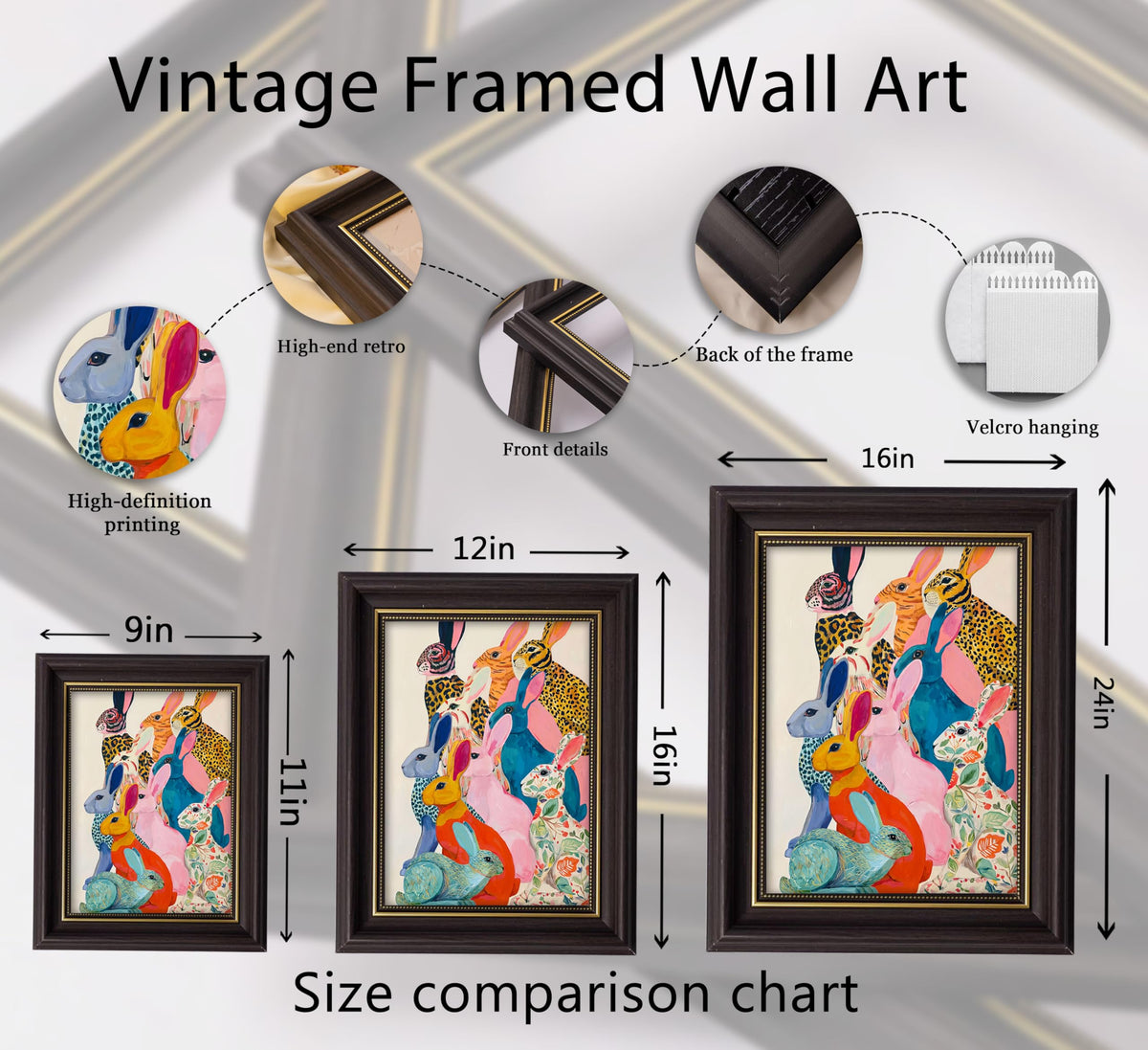 Framed Colorful Rabbit Wall Art (Bunny / 24"L x 16"W)