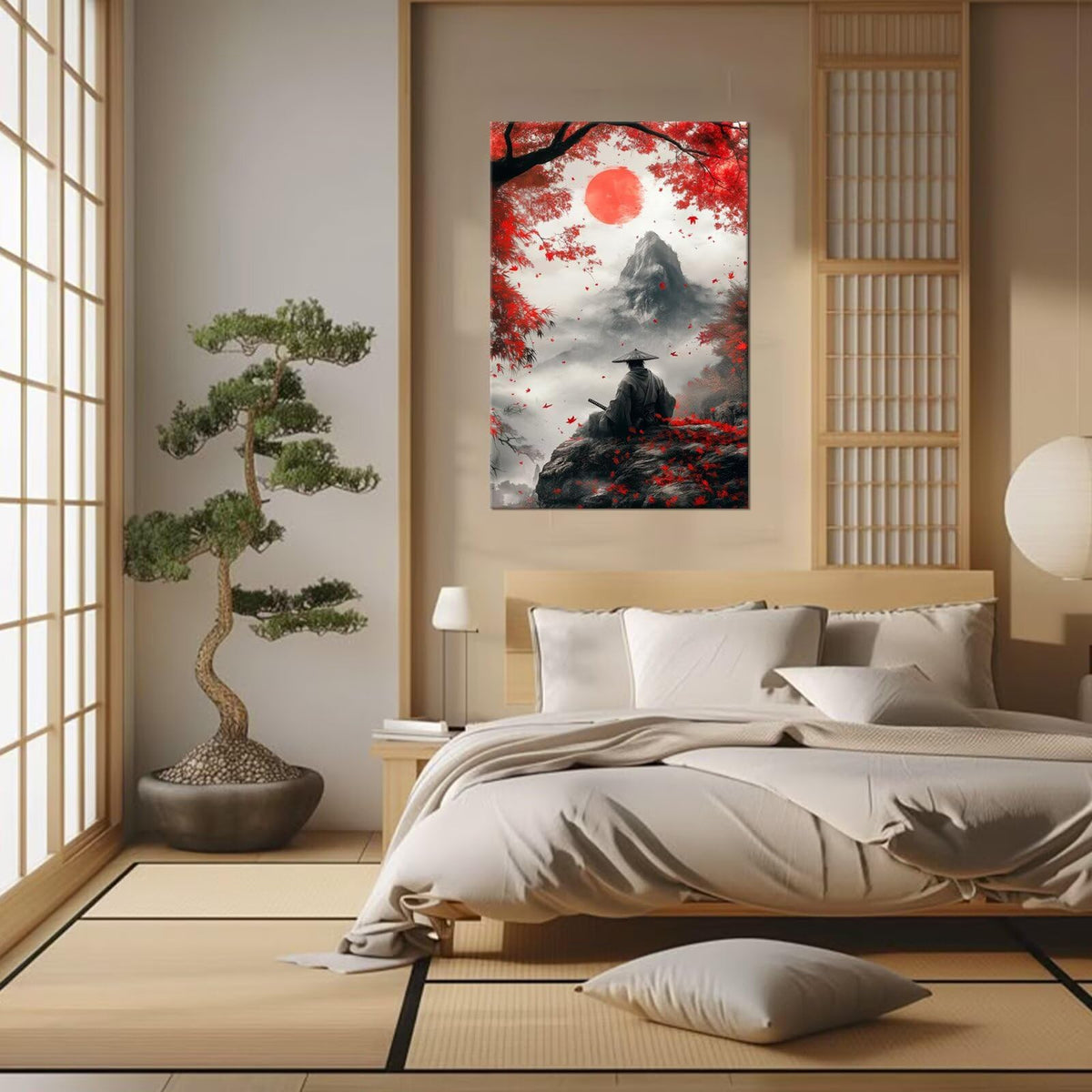 18x24 Inch Japanese Canvas Framed Wall Art (18"L x 24"W / Samurai20)