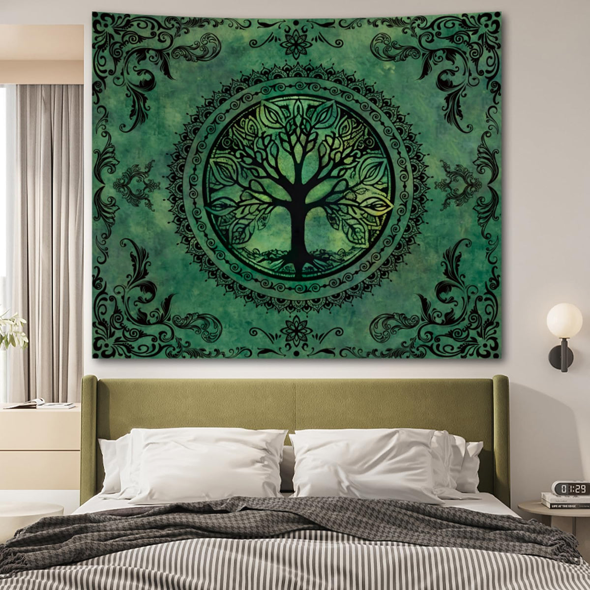 Green Boho Tapestry for Bedroom (60"L x 51"W / Green Tapestry)