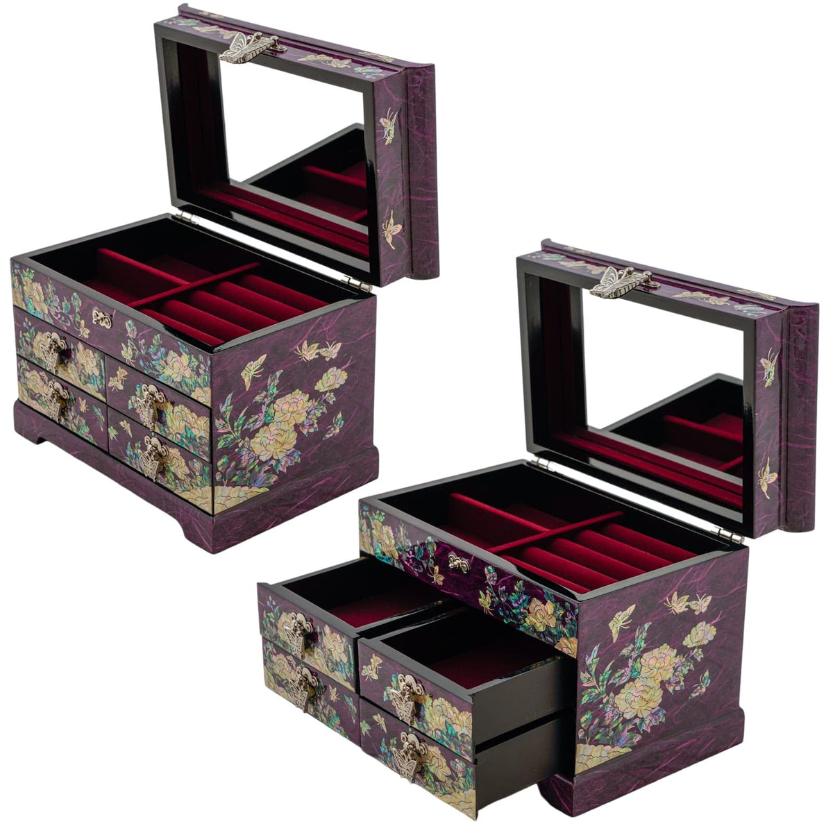 Mother of Pearl Wooden Jewelry Organizer Box (Peony_Purple)