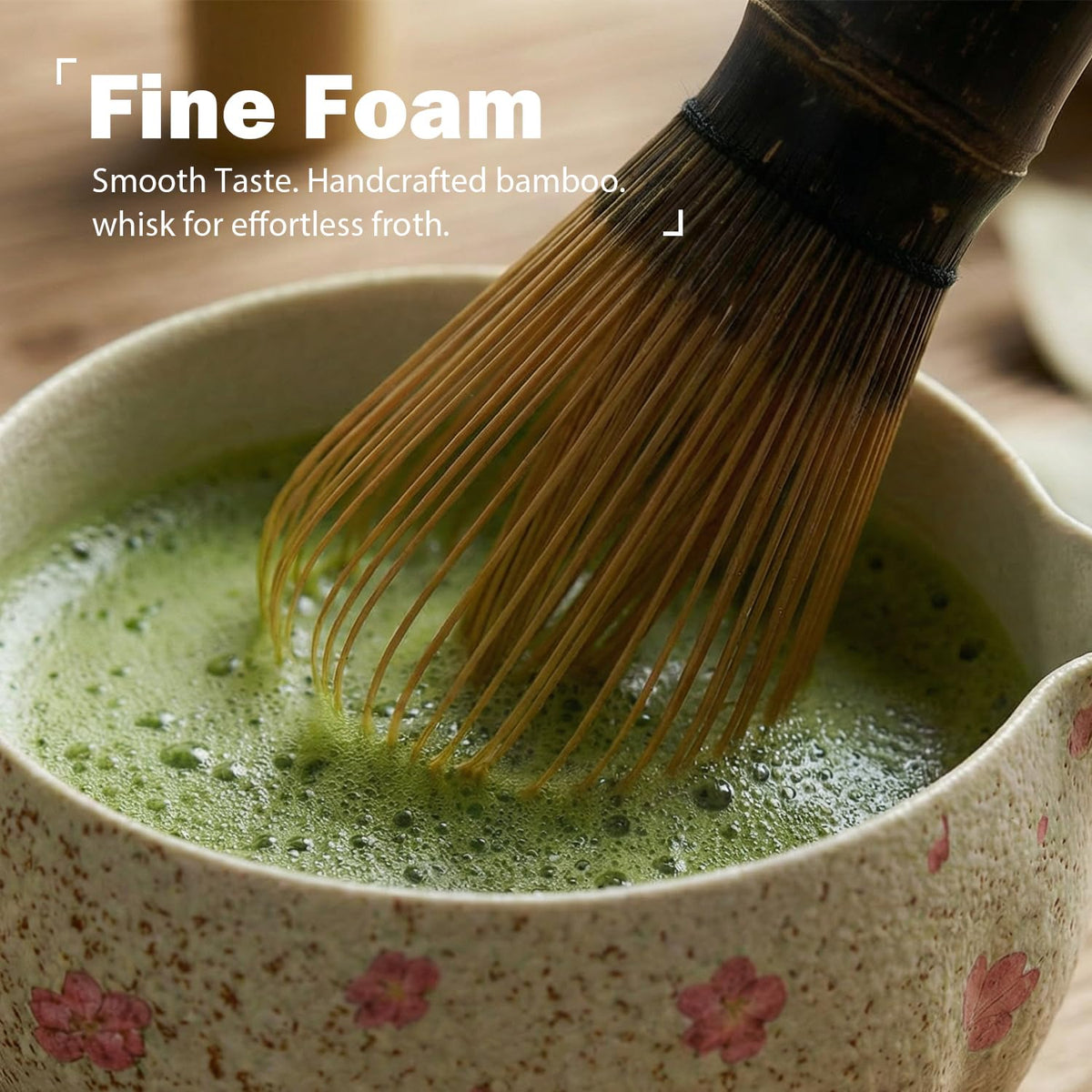 Matcha Set, 7-Piece Matcha Whisk Set with Bowl & 100-Prong Whisk (Beige-Sakura)