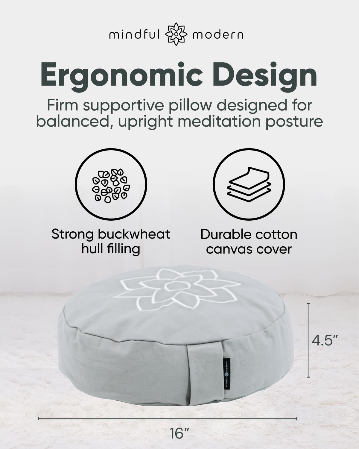 Mindful & Modern Large Meditation Cushion for Zafu Yoga (Round - Grey)