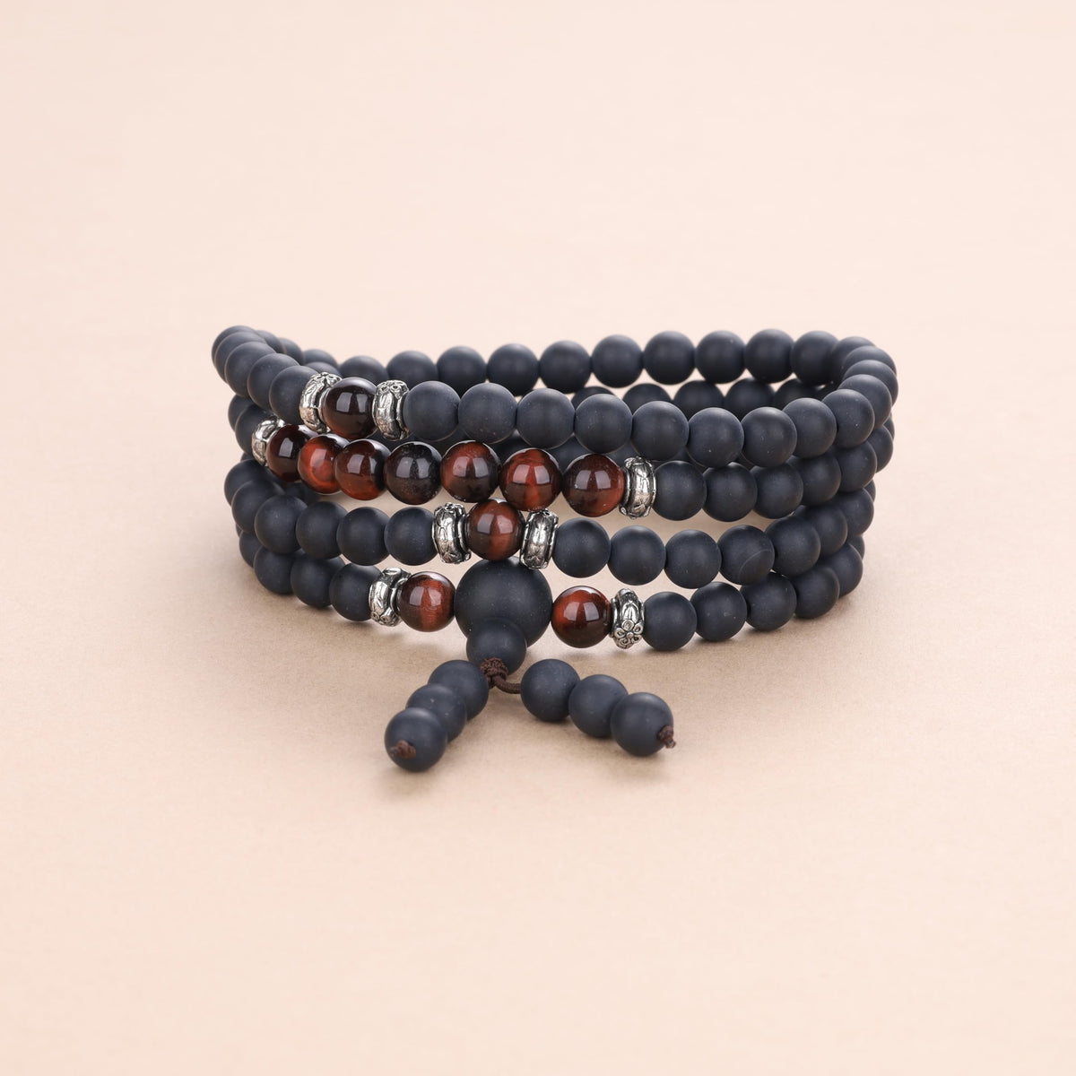 AmorWing Tibetan 108 Mala Beads Red Tiger Eye Matte Onyx Stone Wrap Bracelet Necklace (Red Tiger Eye)