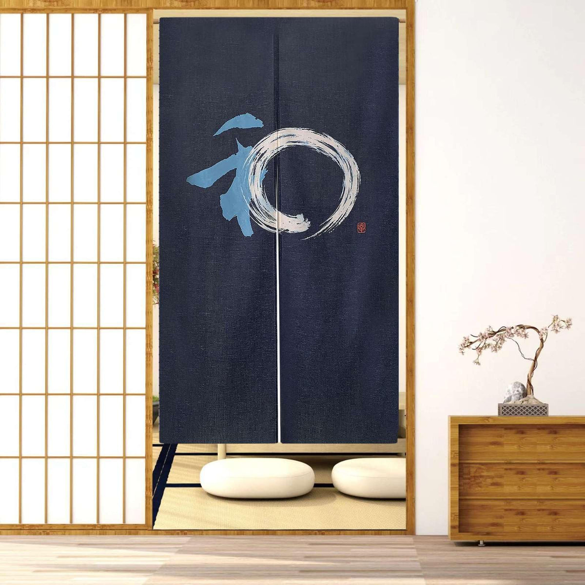 Noren Japanese Doorway Curtain Tapestry Zen Enso Circle Decorations Room Divider Curtain Privacy Anime Curtains (Yamato / 33.5"W x 59"L (Pack of 1))