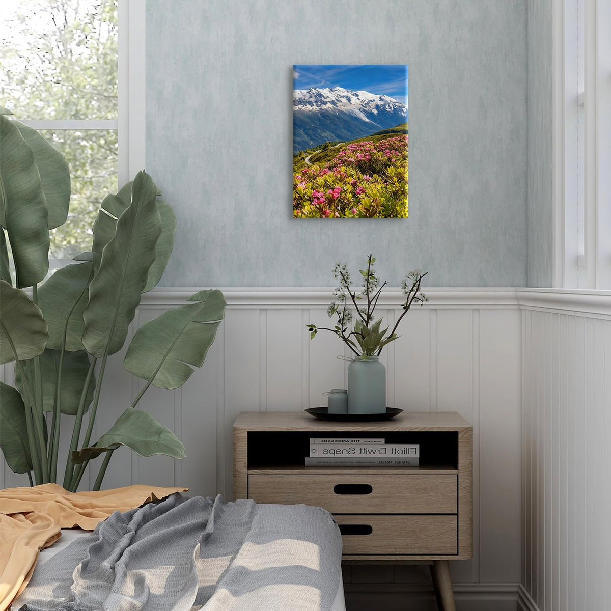 Nature Landscape Wall Art for Living Room Decor National Park Posters Snow Mountain Range Road Pictures Green Tree Wildflower Painting Poster Country Botanical Artwork for Bedroom Home Decorations 12x16" (16"L x 12"W / Mountain Flower)