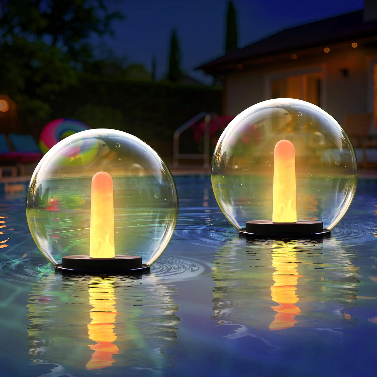 2 Pack Solar Floating Pool Lights Ball Solar Powered Flickering that Float Candles Lights Outdoor Water (Ivory)