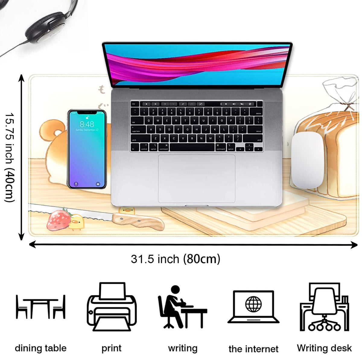 Cute Desk Mat Anime Cartoon Desk Pad Mouse Pad Kawaii Large Yellow Shiba Inu Gaming Mousepad XXL Laptop Keyboard Desktop Writing Pad Stitched Edge Desk Accessories for Girls Students 31.5''X15.7'' (Yellow Toast Bread)