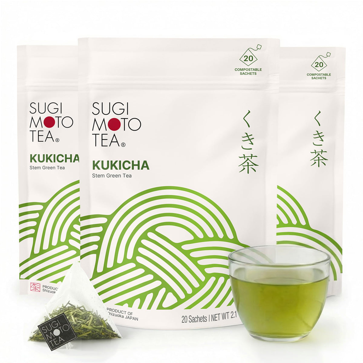 Japanese Kukicha Stem Green 20 Tea Bags (20 Tea Bags (Pack of 3))