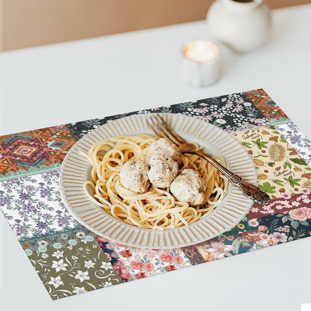 Boho Floral Placemat Set of 6 (Patchwork-8 / 6pcs)