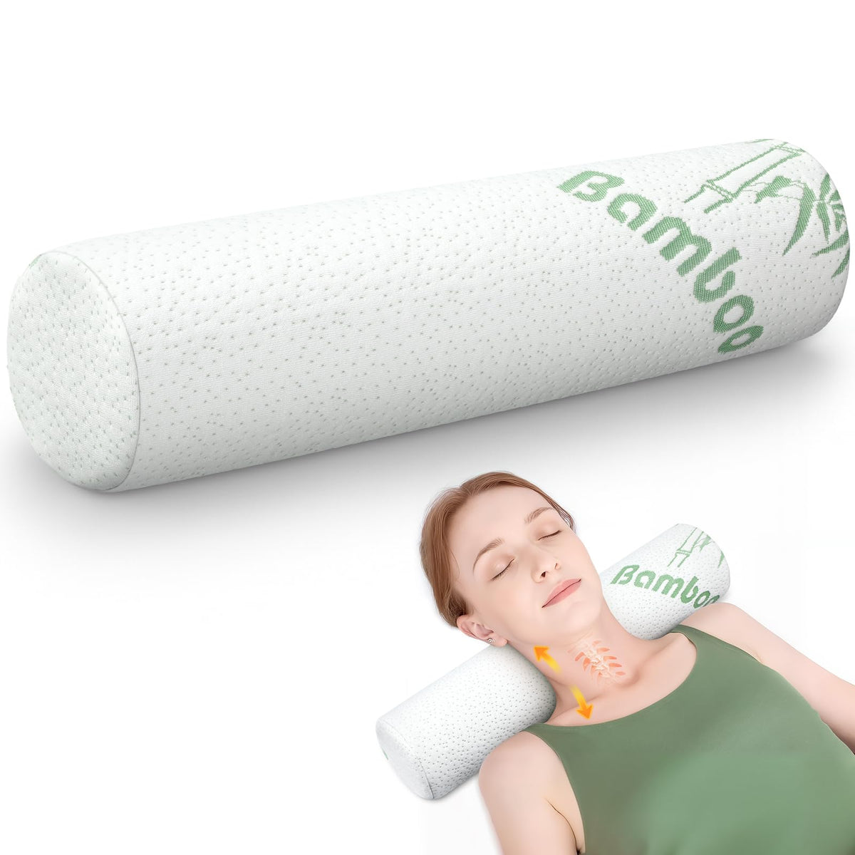 1 Pcs Memory Foam Roll Pillow Neck Bolster Cylinder Pillow (18 x 4 Inches)