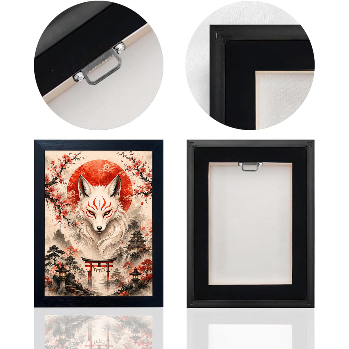 Japanese Fox Decor Wall Art (Wall Art Framed 48 / 16"L x 12"W)