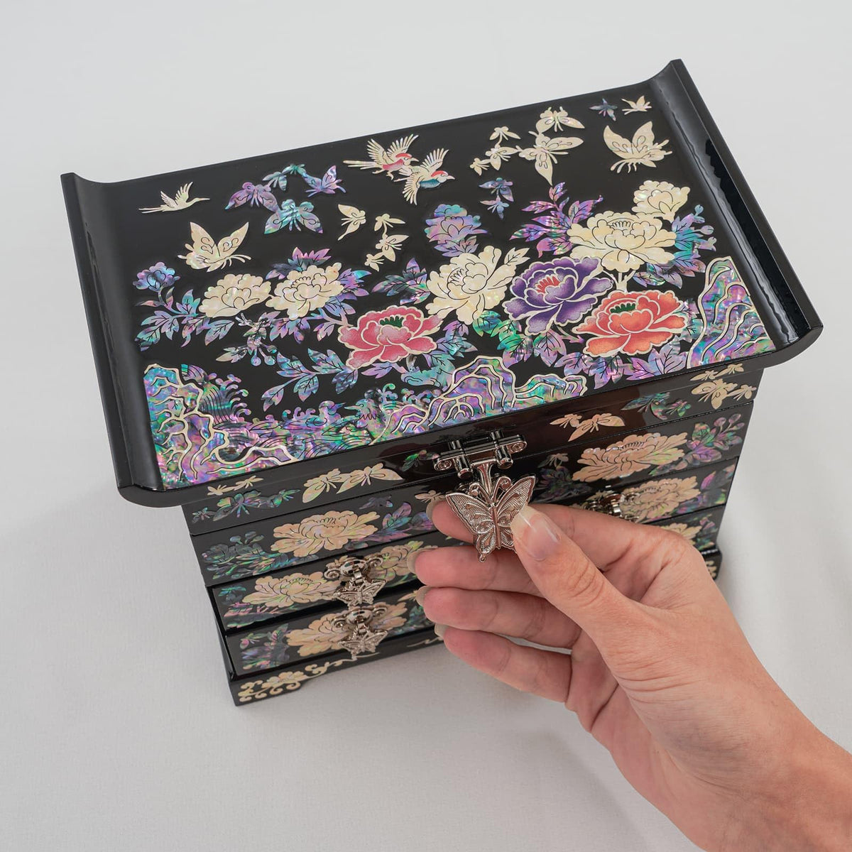 Mother of Pearl Wooden Jewelry Organizer Box (Colorful Flowers)