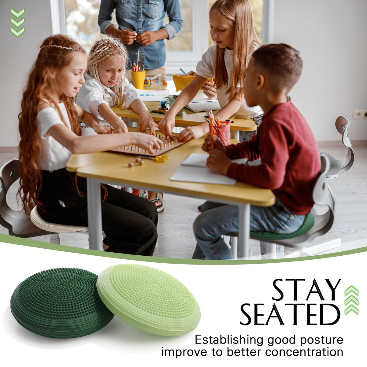 4 Pcs Wiggle Seat Inflated Wobble Cushion for Kids (Forest Color)