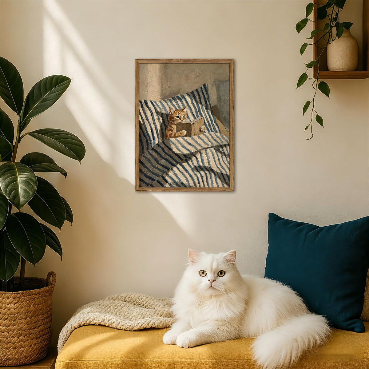 Framed Funny Cute Cat Canvas Wall Art (Funny Cat / 24"L x 16"W)