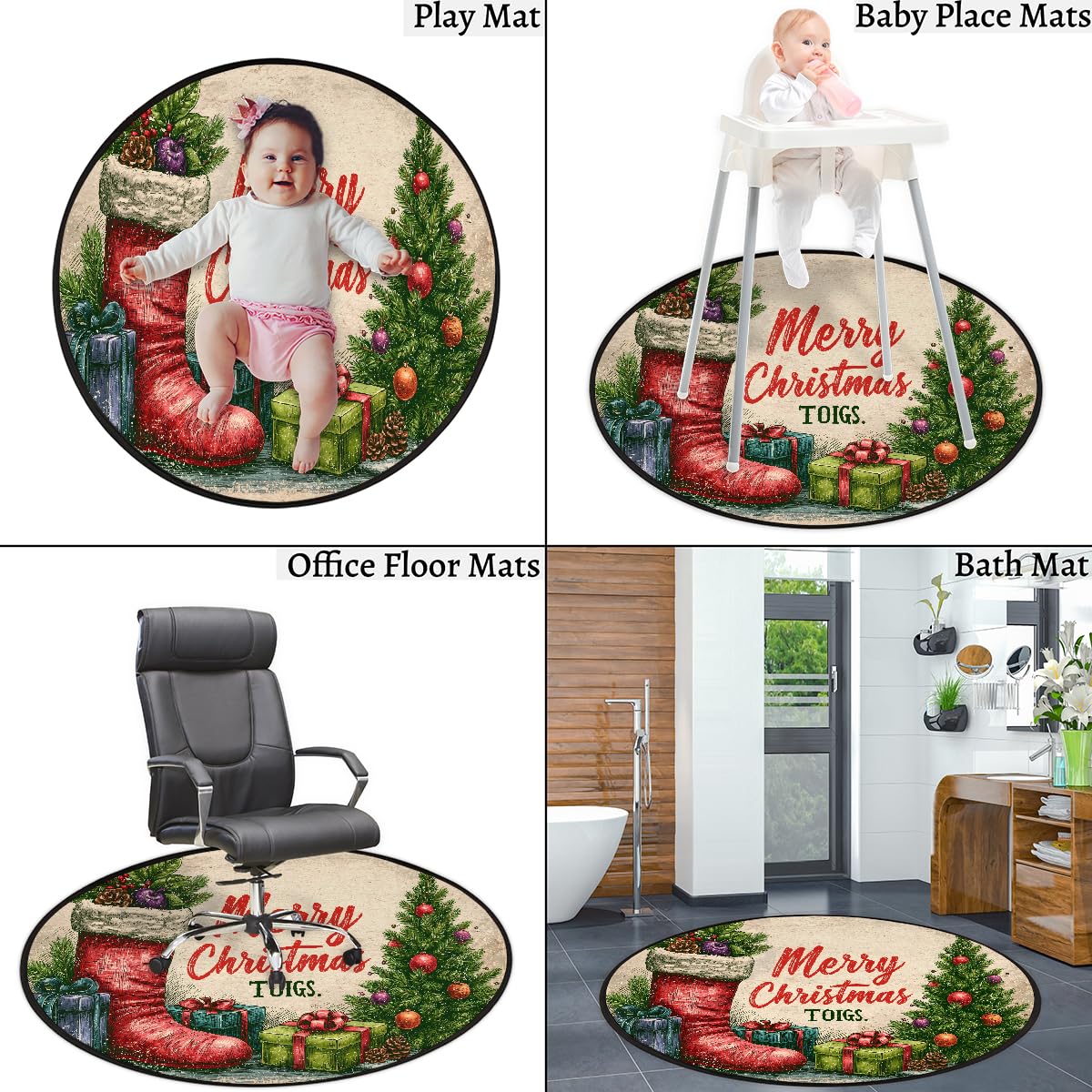3 Ft Christmas Round Rug Circle Area Rugs Circular Door Mat for Indoor (B:d-28 / 3' (Round))