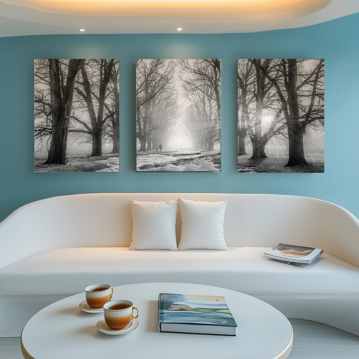 Bathroom Wall Art Black and White Forest Pictures Tree Canvas Prints Art Landscape Painting Modern Office Artwork for Bedroom Wall Art Living Room Decor Kitchen Home Decorations (BAtreeH-3 / 12"x16"inches x 3 pcs)
