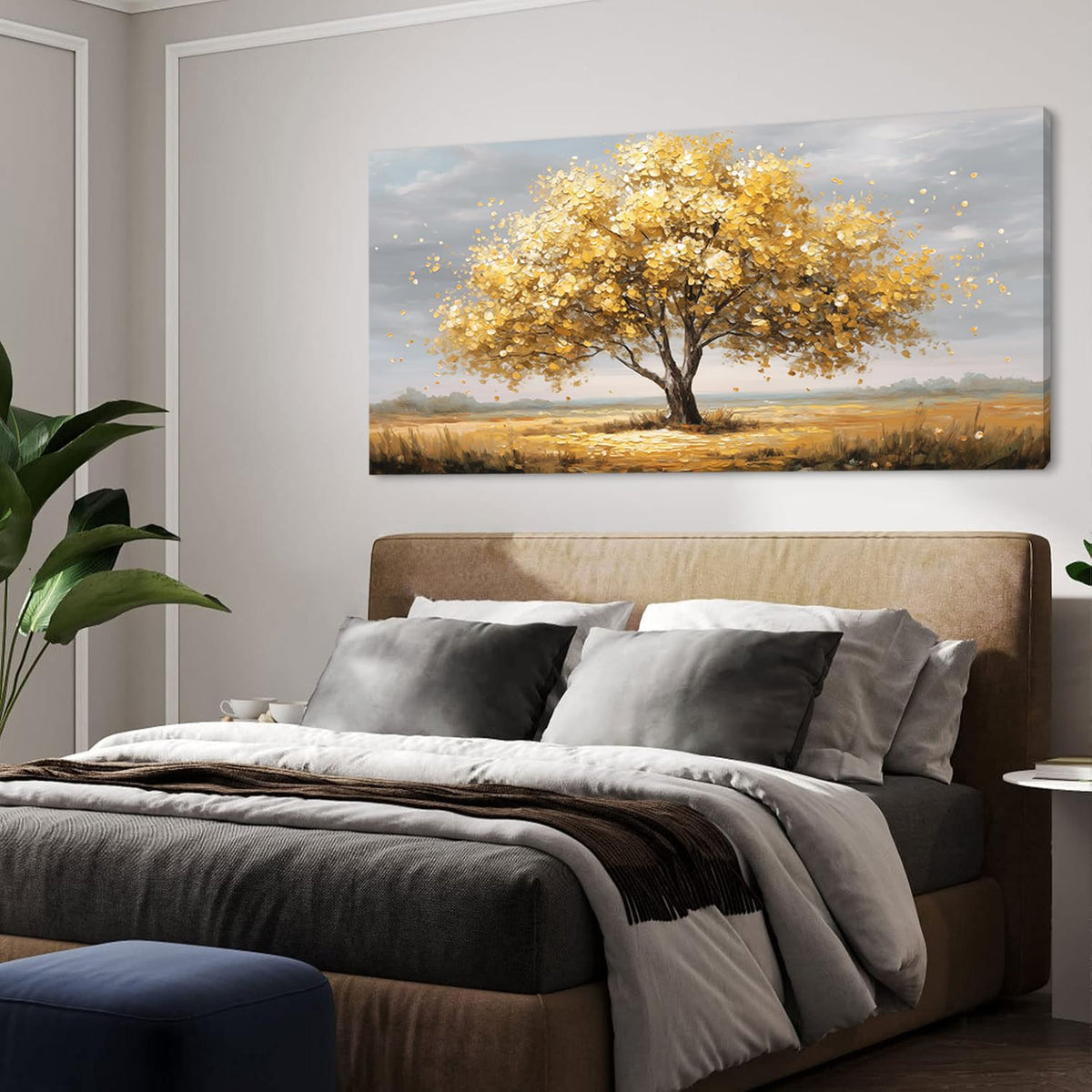 Gold Tree Wall Art for Living Room Office Calming Texture Yellow Gold Tree of life Painting Prints Abstract Canvas Artwork Dining Bedroom Decor Extra Large (Abstract / Gold Tree of Life Wall Art / 58L" x 28W")