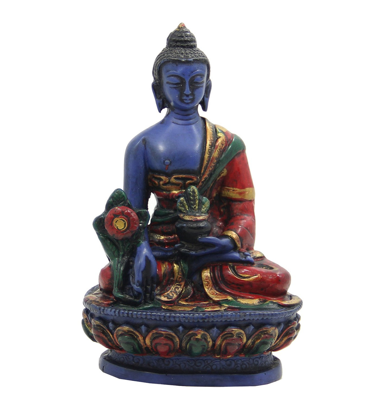 Tibetan Healing Medicine Buddha Statue Hand Painted Nepal (4 Inches / Blue)