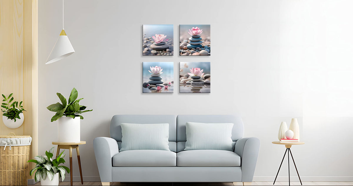 4PCS Mordern Zen High (14X14inchX4 / Pink Lotus)