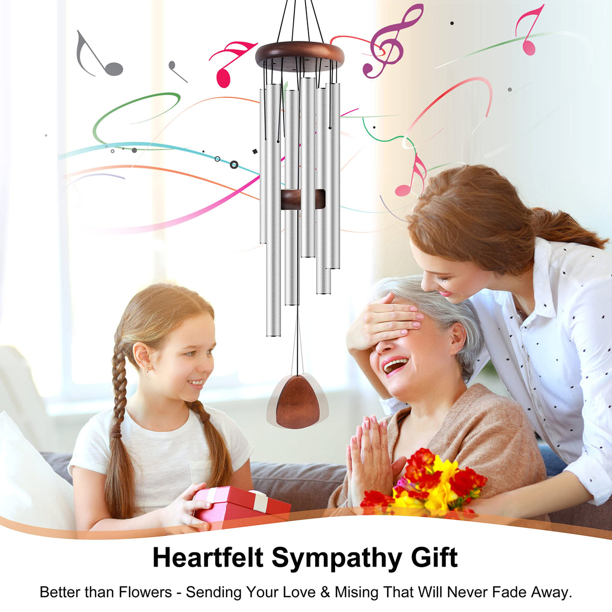 37" Aluminum Wind Chimes for Outside (Silver / Classic 37")
