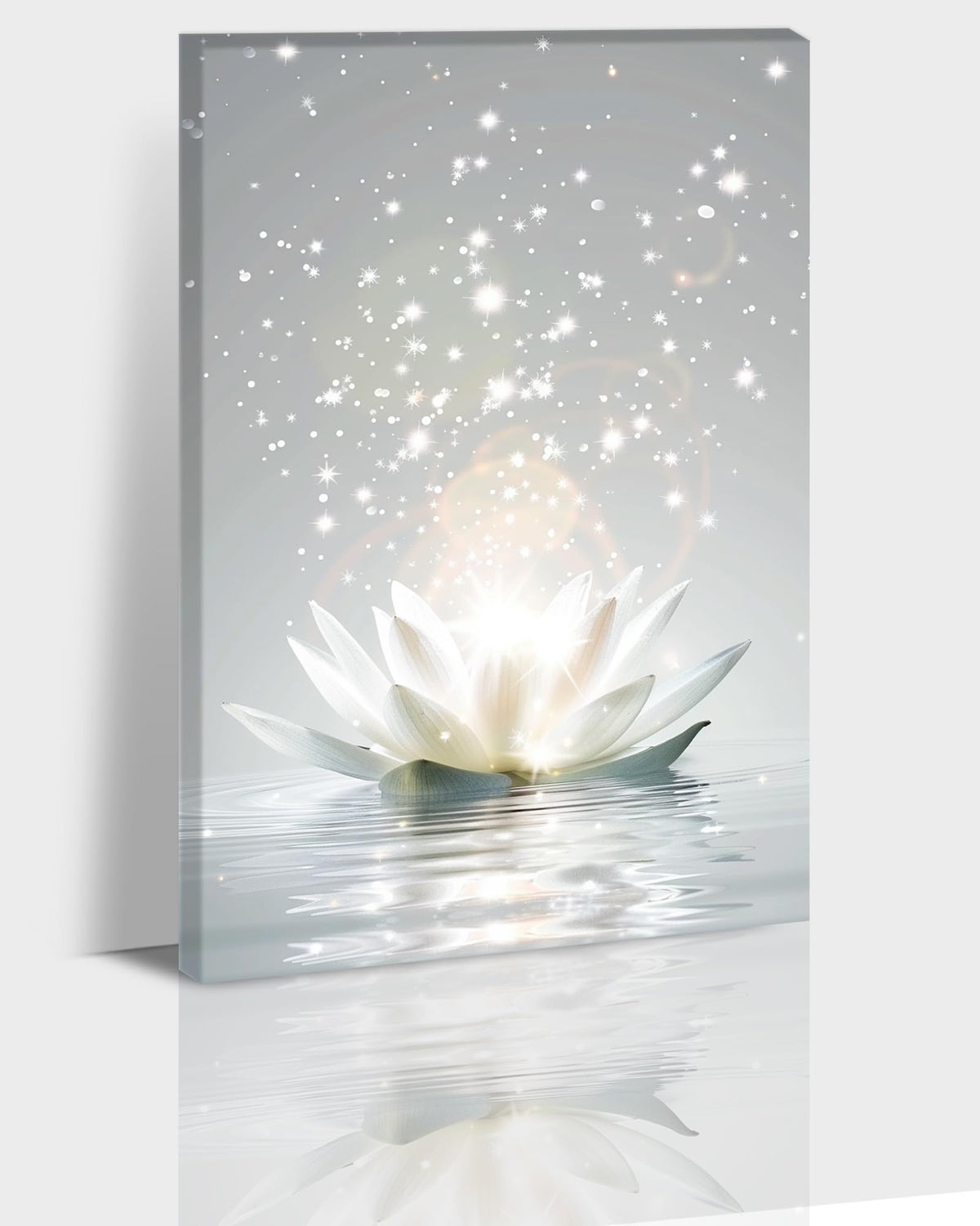 Zen Wall Art White Lotus Flower Canvas Art Print for Spa Bathroom Decor (Zen Stones Canvas Frame-03 / 36"L x 24"W)