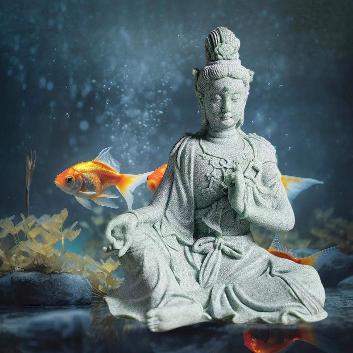 Fish Tank Decorations Buddha Statue Aquarium Stone Buddha Figurine Asian Zen Garden Guanyin Statues Underwater Landscaping Ornament (B)