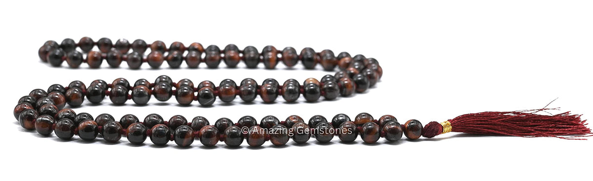 Red Tigers Eye Buddhist Prayer Beads Japa Mala with 108 Meditation Beads (Hand Knotted / Red Tigers Eye)