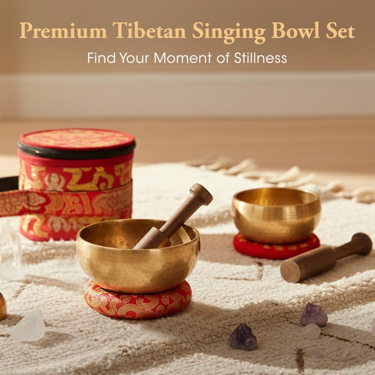 2 Pack Tibetan Singing Bowls Set (Red / 3.15 + 4 inch)