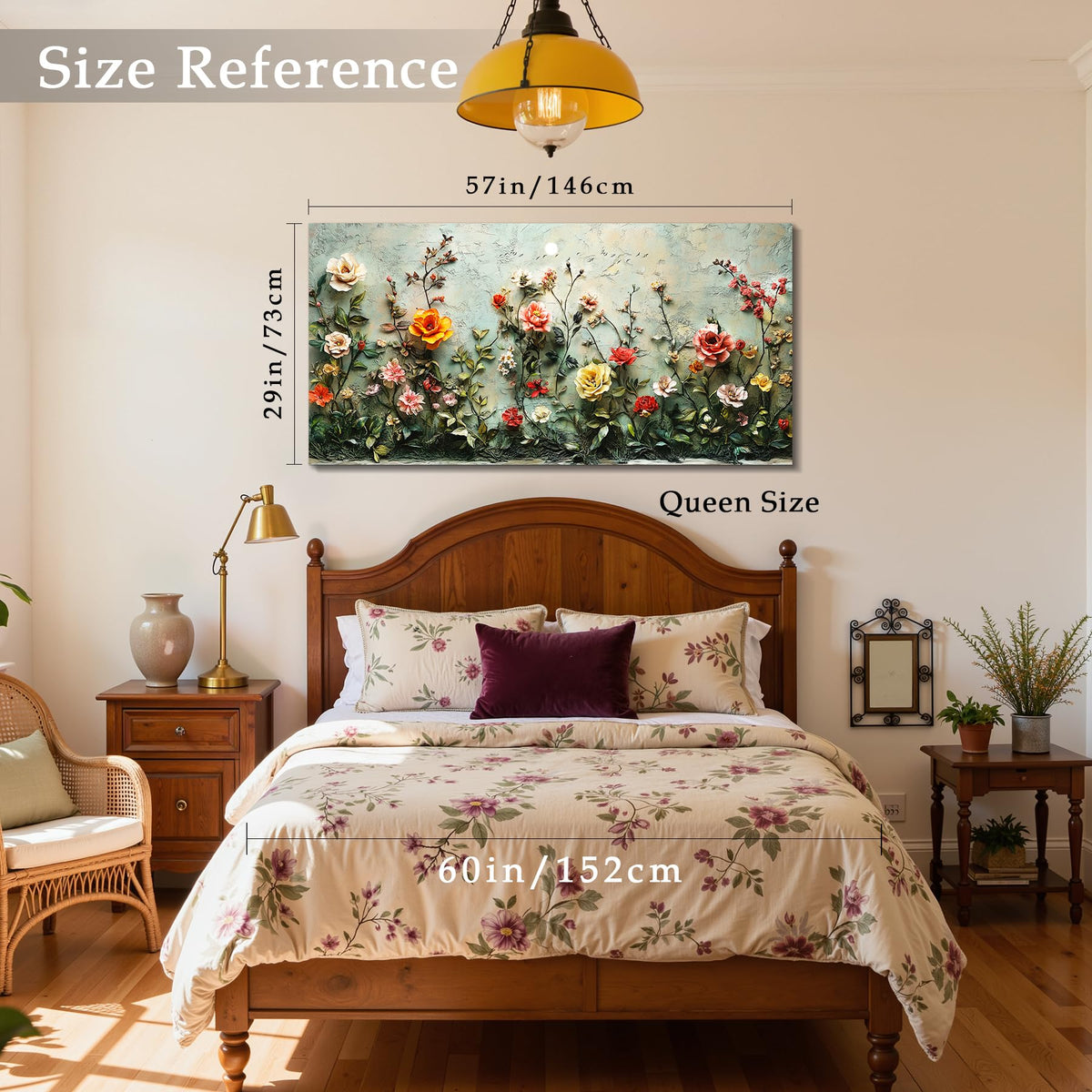 Floral Oversized Wall Art French Country Romantic Rose Retro Decor (Rose Manor / 57"L x 29"W)