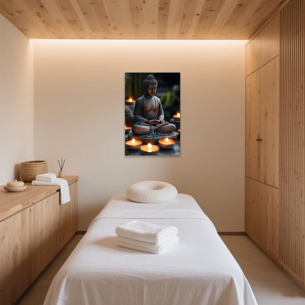 Zen Buddha Canvas Wall Art with Candlelight Print Framed Artwork Poster for Yoga Meditation Room Decor (WE000051-2 / 36"L x 24"W)