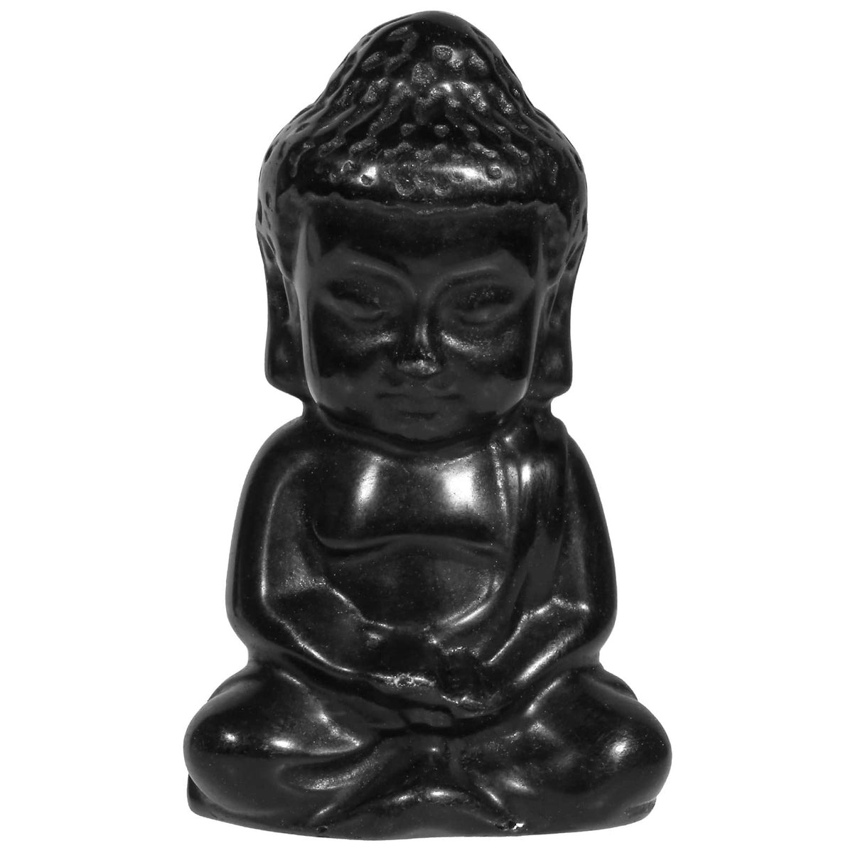 Handcarved Black Obsidian Sitting Baby Buddha Figurine