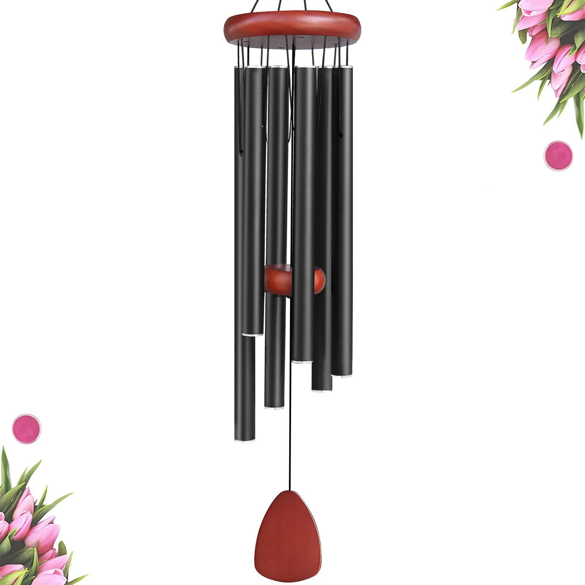 Large Aluminium Wind Chimes Outside (Black Wind Chimes-36")