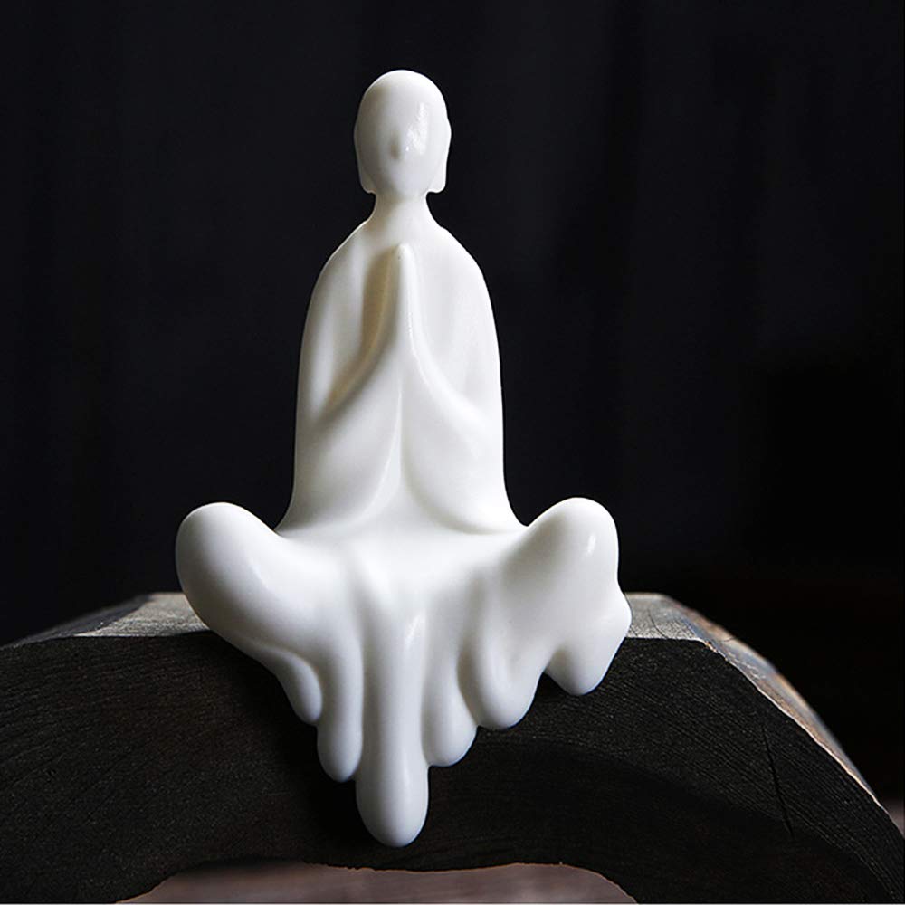 White Ceramic Cute Sitting Buddha Statue Beautiful Sculpture Praying Hands Meditation Monk Figurine Peaceful Little Statue Home Decor Ornaments Delicate Crafts Handmade 4'' Inch Tall