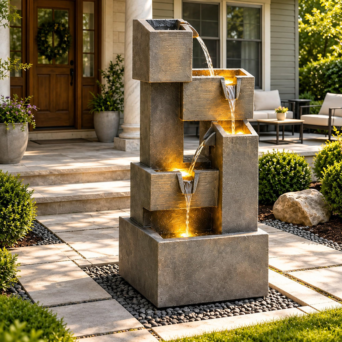 32.5" Large Outdoor Water Fountain LED Cascading Waterfall 5