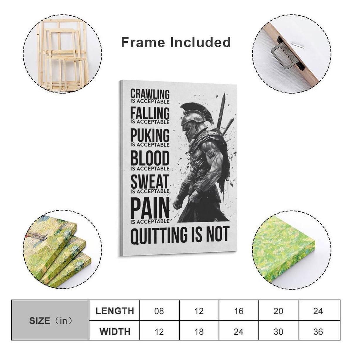 Spartan Warrior Motivational Poster Canvas Printing Wall Art Prints Wall Decor Posters Monochrome Gym Quote Fitness Discipline Bedroom Office Living Room Inspiration 08x12inch (style-15 / 08x12inch(20x30cm) Frame)