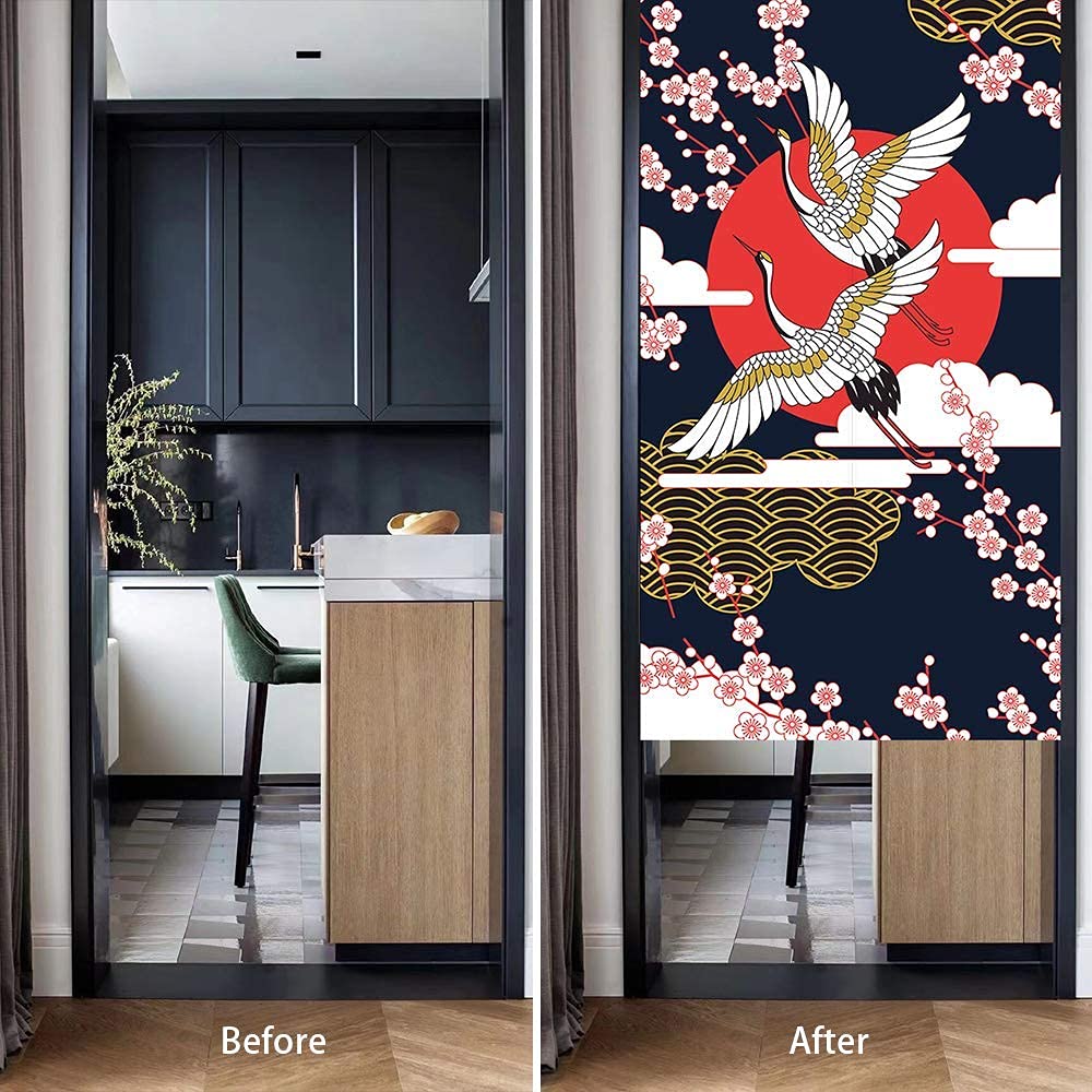 Crane & Sakura Noren Curtain 33.5" x 59" Japanese Style (Sakuracrane / 33.5"W x 59"L (Pack of 1))