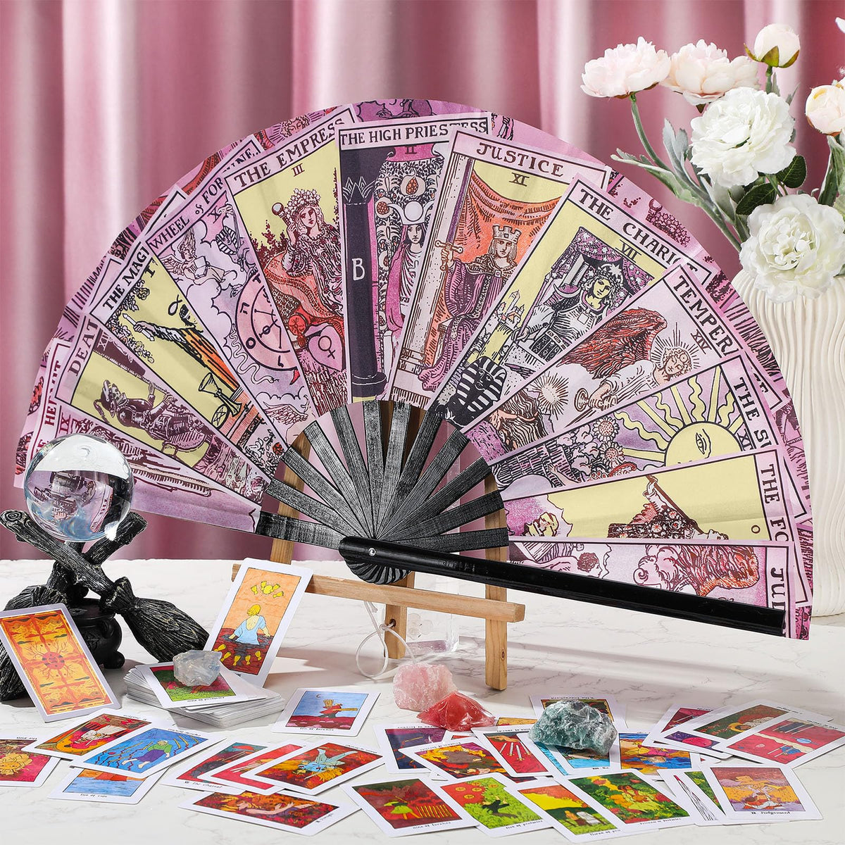 Tarot Clack Fan Large Halloween Fortune Teller Folding Fan (Pink)