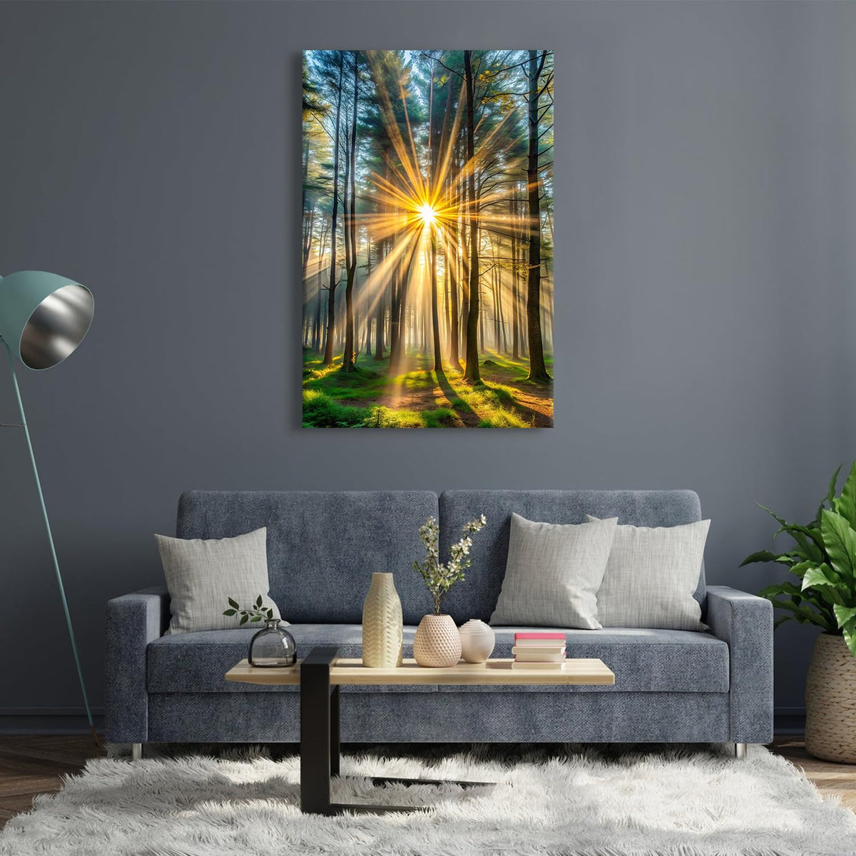 Green Forest Canvas Wall Art Sunshine Forest Pictures Wall Decor Nature Woodland Morning Scenic Painting Poster Tropical Pine Trees Prints Artwork for Walls Bedroom Office Decorations 32x48 (32"L x 48"W / Fall07)