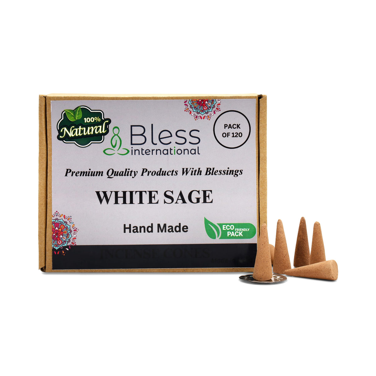 Bless International White Sage 100% (White Sage / Pack Of 120 Cones)