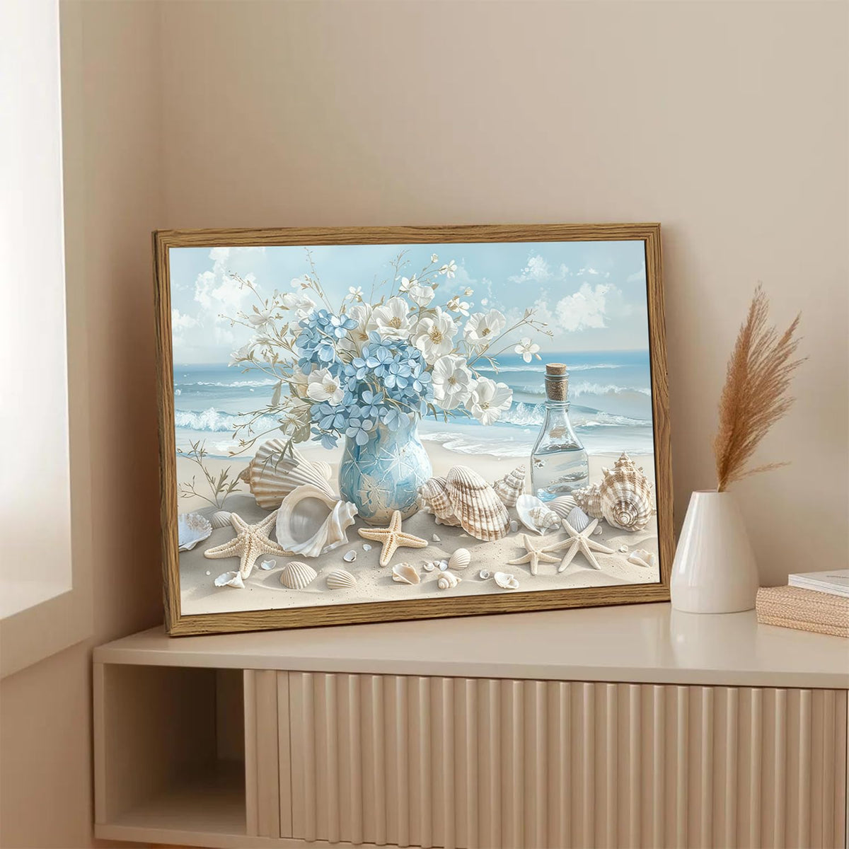 Framed Beach Canvas Wall Art (Blue Beach / 16"L x 12"W)